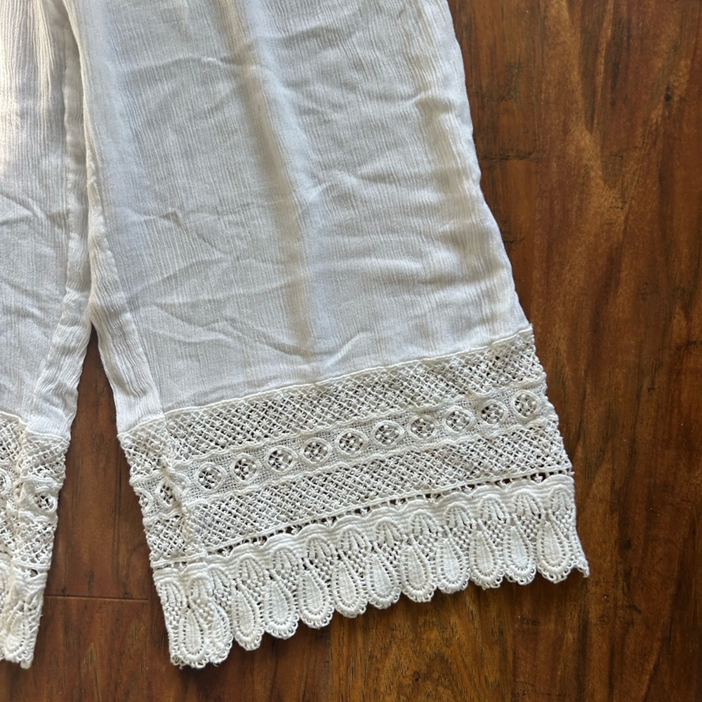 White Lace-Trim Wide Leg Jumpsuit Perfect For The Beach Vacation Summer - Picture 8 of 8